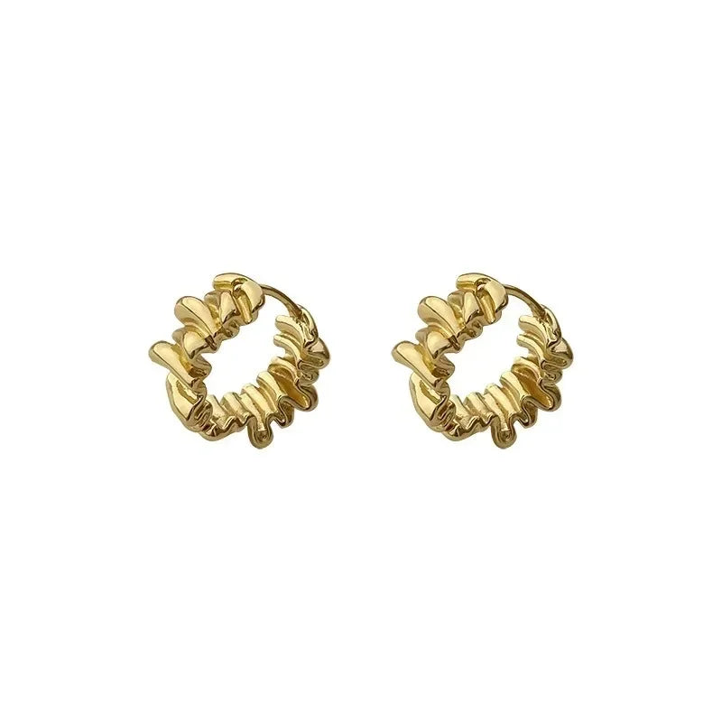 Personality Irregular Wavy Pleated Hoop Earrings for Women New Charm Gold Color Stainless Steel Dangle Jewelry Accessories Gi