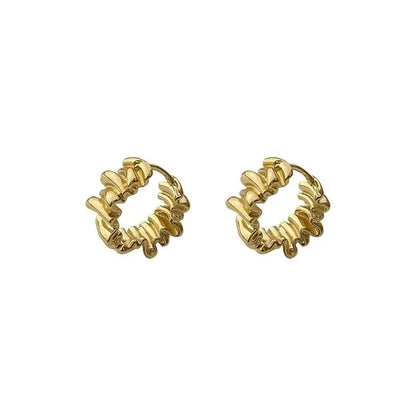 Personality Irregular Wavy Pleated Hoop Earrings for Women New Charm Gold Color Stainless Steel Dangle Jewelry Accessories Gi