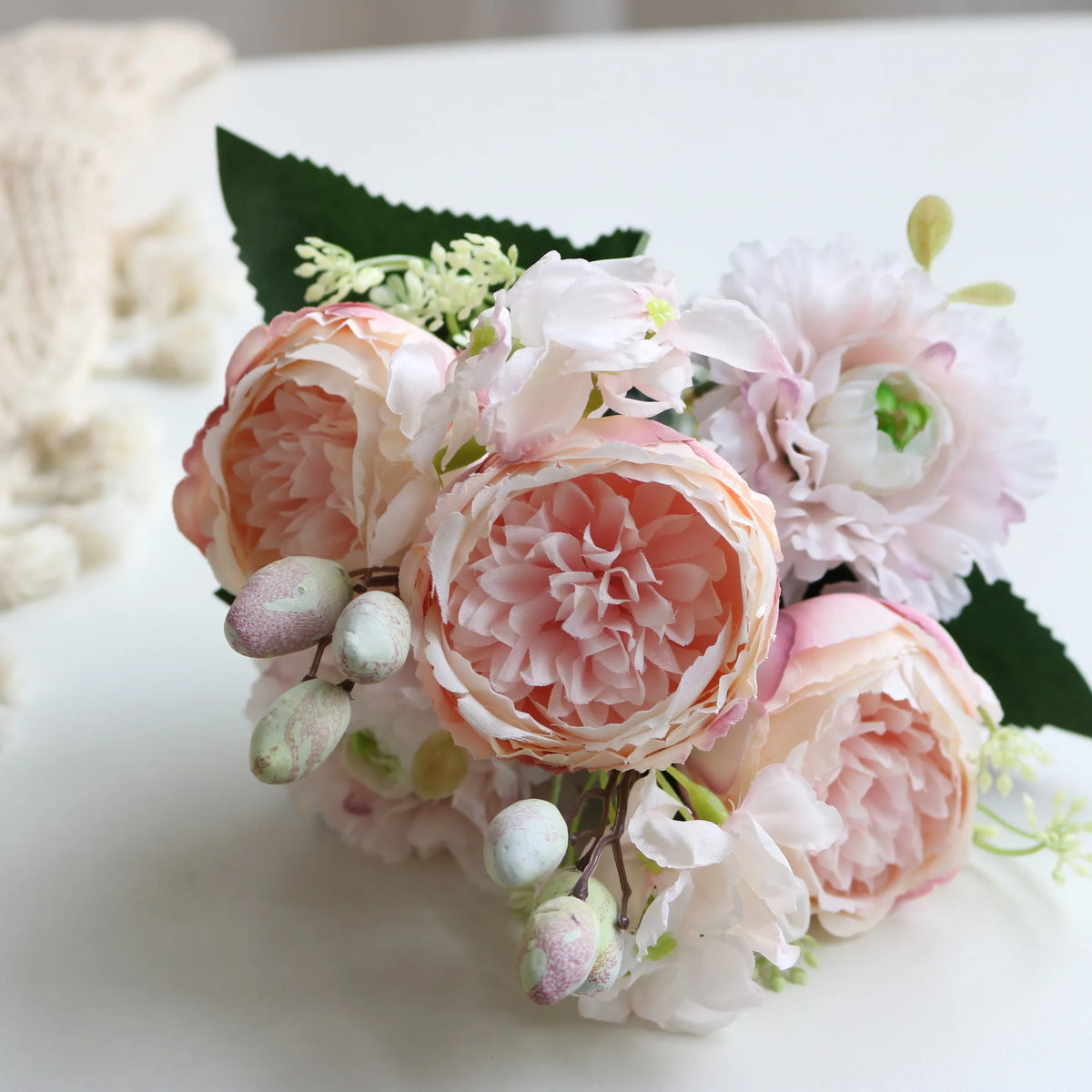 1pcs/30cm Rose Pink Silk Bouquet Peony Artificial Flower 5 Big Head 4 Small Bud Bride Wedding Home Decoration Artifi - 8