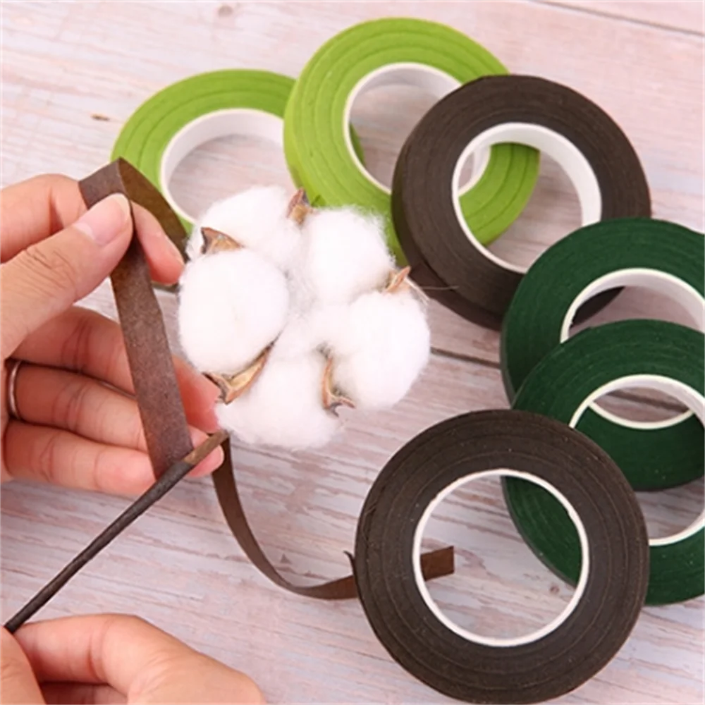 Green Flower Stem Sticks DIY Floral Material Handmade Wire Stem Floriculture Tape Self-adhesive Bouquet Floral Stem Paper Tap