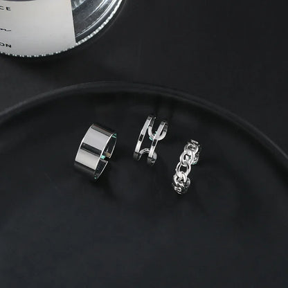 Punk Simple Rings Set Silver Color Geometric Hollw Wide Ring Set Women's Vintage Joint Hiphop Finger Rings Jewelry
