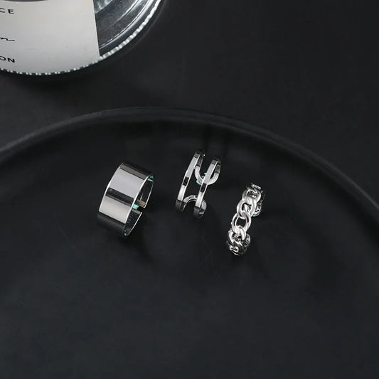 Punk Simple Rings Set Silver Color Geometric Hollw Wide Ring Set Women's Vintage Joint Hiphop Finger Rings Jewelry