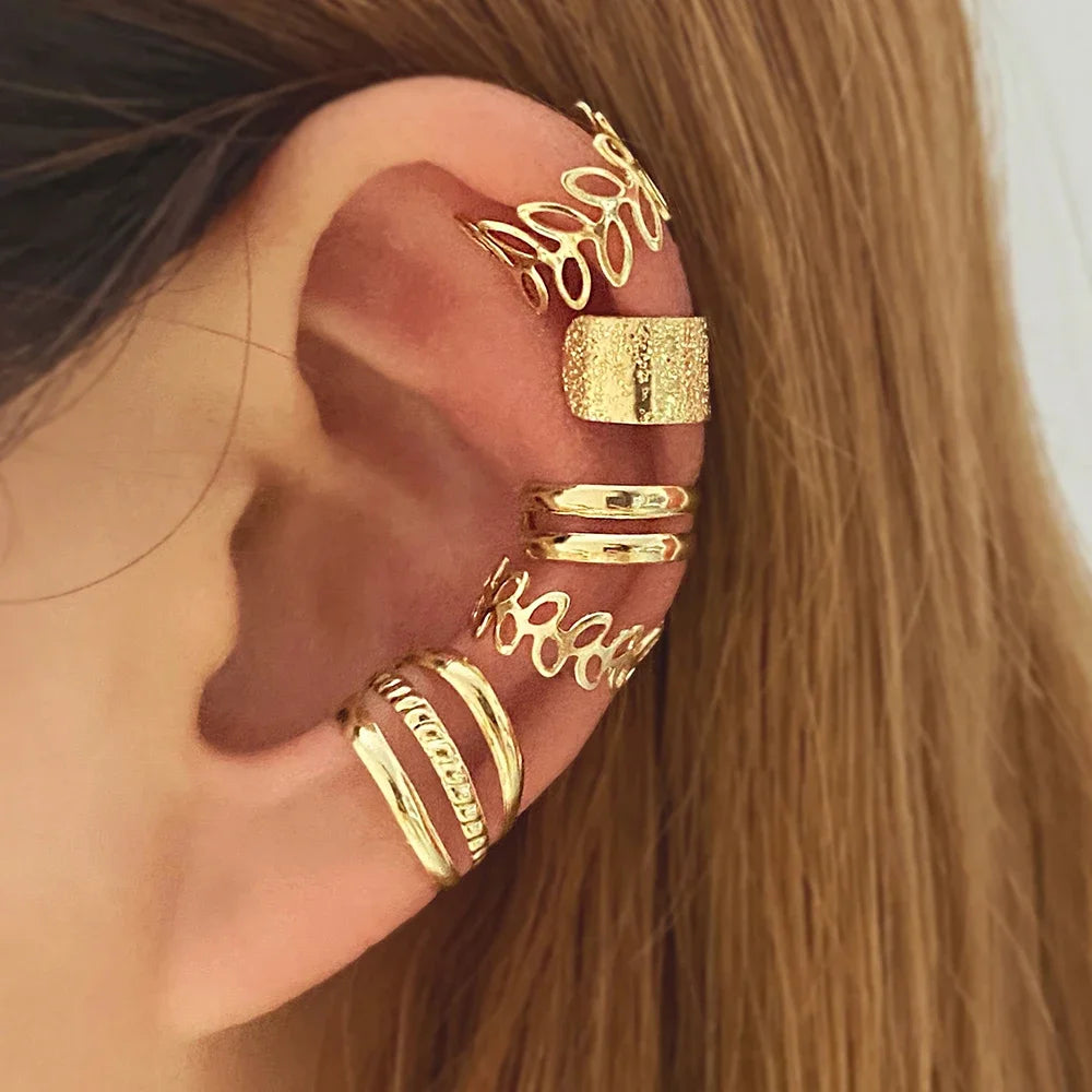 LATS Clips Earrings for Women Unisex Minimalist Fashion Cartilage Hoop Earings Set Ear Cuff Fake Piercing Clip on Ear Jewelry