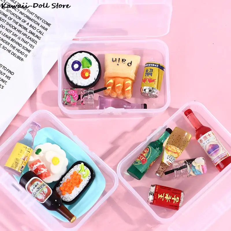 5PCS 1:12 Scale Cute Mini Dollhouse Miniature Drink Bottle Cake Desserts Bento Food Pretend Play Food Toy Kitchen Accessories