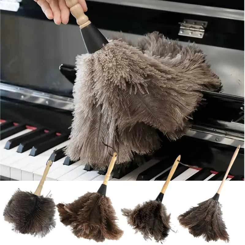 Feather Duster Wooden Handle Duster Anti-static Dust Removal Dusters Ostrich Duster Feather Fur Brush For Home Cleaning Tools