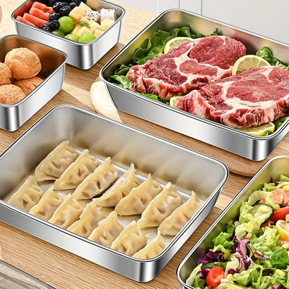 Stainless Steel Food Storage Container Rectangle Dish with Cover Noodles Fruit Tray Lunch Box Thick Refrigerator Organizer Pl