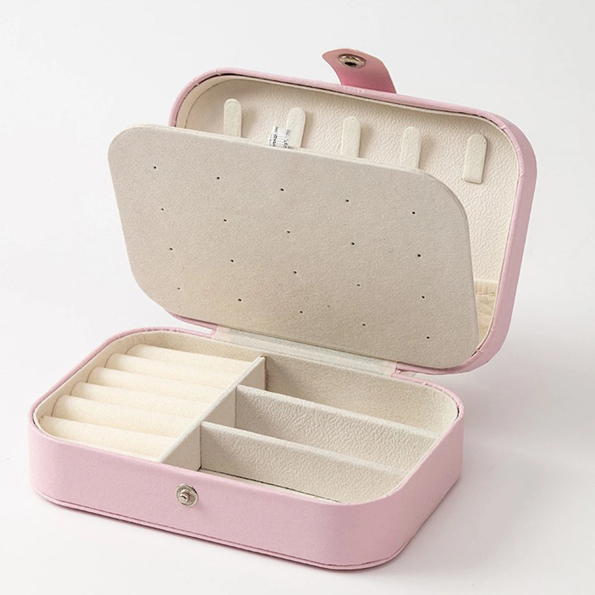 Portable Multi-Compartment Jewelry Box with Velvet Lining - Travel-Friendly Pink Jewelry Organizer for Accessories - Pink