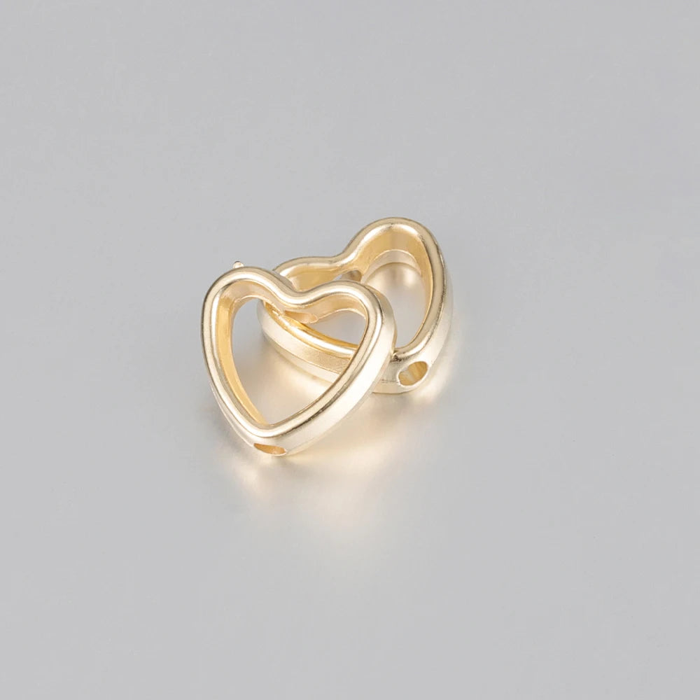 50pcs Heart Frame Wrapped Bead Double Stright Hole Spacers Loose Beads for Jewelry Making DIY Findings