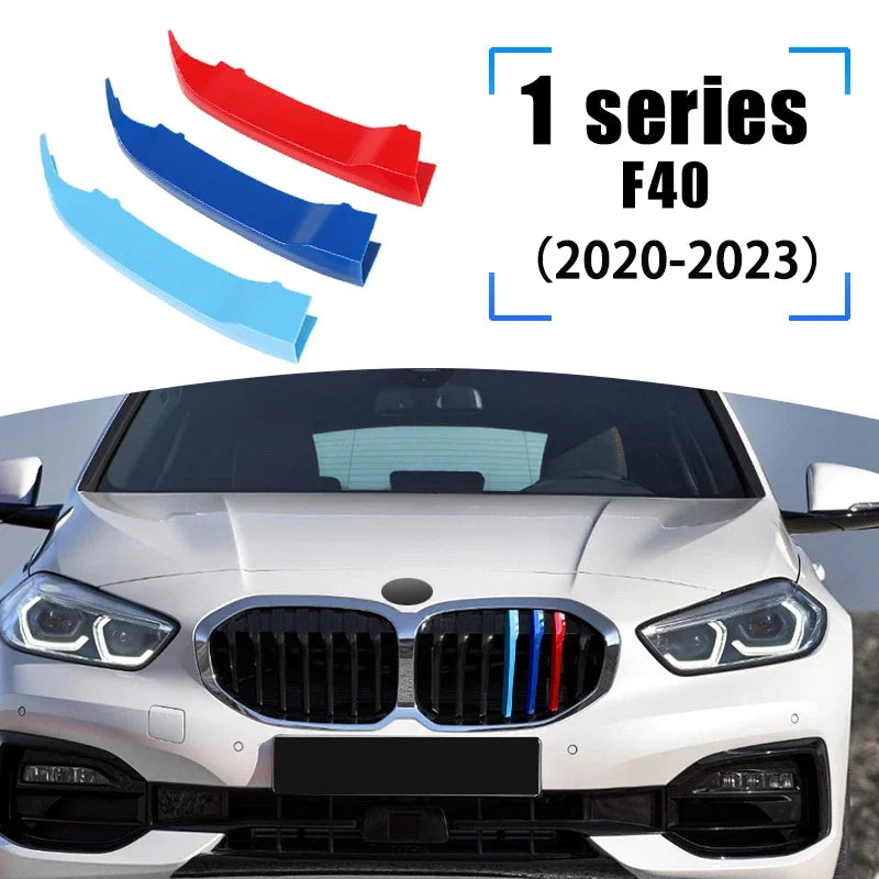 3PCS ABS Tri-colour Car Racing Grills Trim Strips For BMW 1 Series E81 E82 E87 E88 F20 F40 M-Power Styling Exterior Accessori