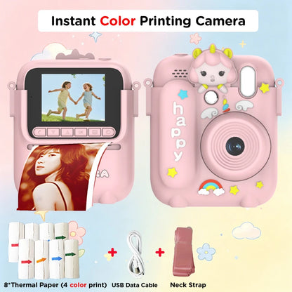 Color Printing Camera Kids Instant Camera 32GB 1080P Thermal Print Digital Camera Print Photo Video Games Music Children Gift