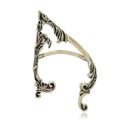 Gothic Elf Ear Clips Piercing Cartilage Climber Retro Clip Earring Punk Hip Hop Jewelry Accessories - gold-Left Ear