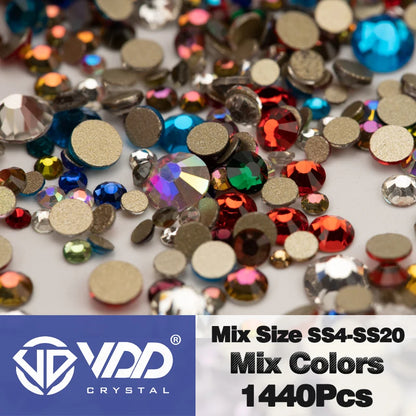 VDD SS4-SS20 Mix Size Clear Crystal Non-Hotfix Gold FlatBack Rhinestones Decorations DIY Glitter Stones 3D Nail Art Accessori