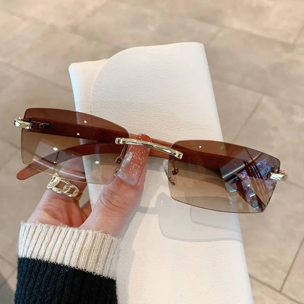 Trendy Punk Sunglasses Rimless Rectangle Sun Glasses for Men Women Fashion UV400 Driving Shades Frameless Gradient Eyewear - 
