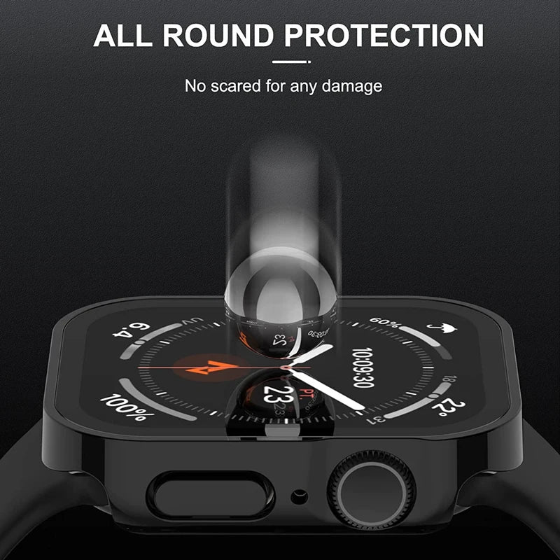 Glass+Case for Apple Watch 42 46mm 45mm 41 49 44mm 40 Mm Straight Edge Screen Protector Cover Case iWatch SE 6 7 8 9 10 11 Ul