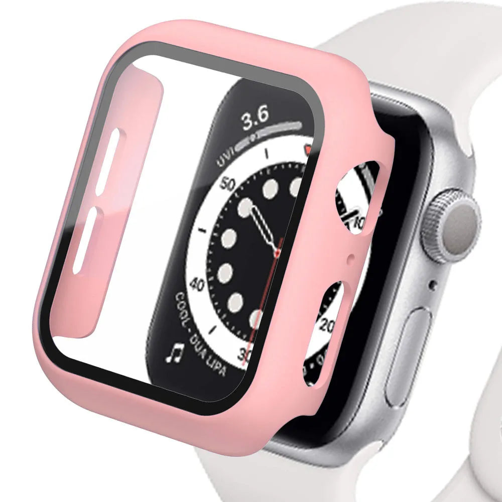 Tempered Glass+cover For Apple Watch Accessories 45mm 41mm 44mm 40mm 42mm Screen Protector Apple watch Case serie 9 4 5 6 SE 
