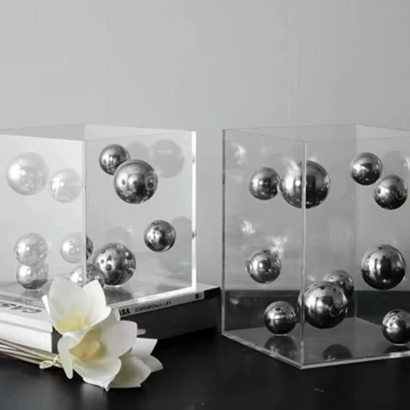 Creative Square Acrylic Cover Sphere Decoration Living Room Porch Cabinet Crafts Ornament Modern Clear Acrylic Square Home De