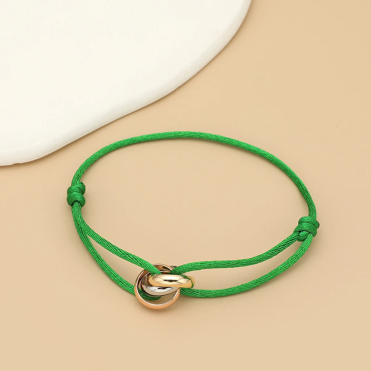 Simple Fashion Unisex Bracelet 3 Metal Round Circle Accessory Adjustable Men's Rope Bracelet for Women Jewelry Gifts - green