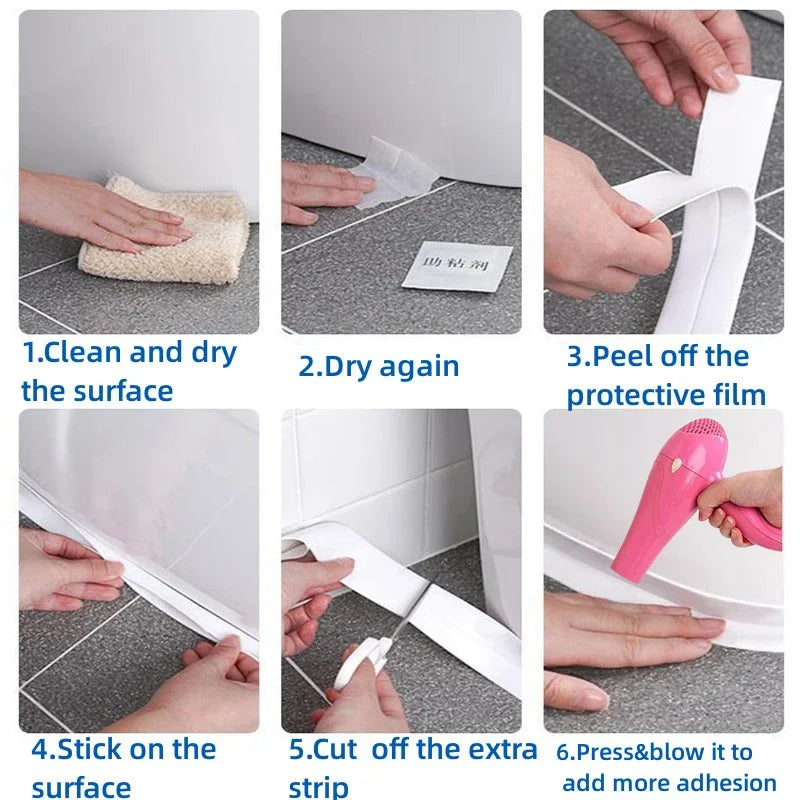 1/2/3.2M Self-adhesive Sealing Tape PVC Oil-Proof Kitchen Sink Edge Caulk Tape Waterproof Bathroom Toilet Corner Wall Sticker