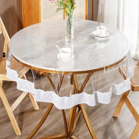 Round Tablecloth, PEVA, Odorless, Sewn Edges, 0.13mm Thick, For Kitchen & Dining Decor