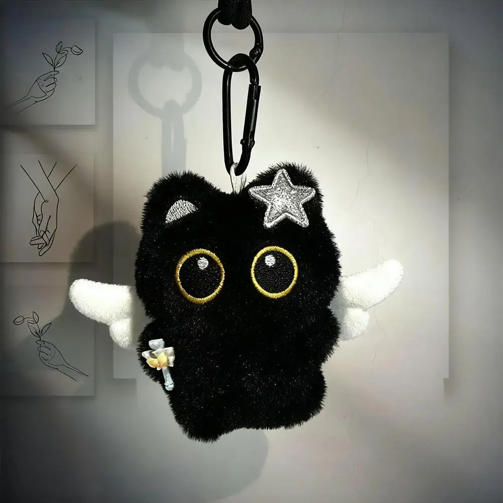 Cute Plush Black Cat Doll Toy Keychain Bag Pendant Charms Car Keyring Accessories For Women Couples Gift
