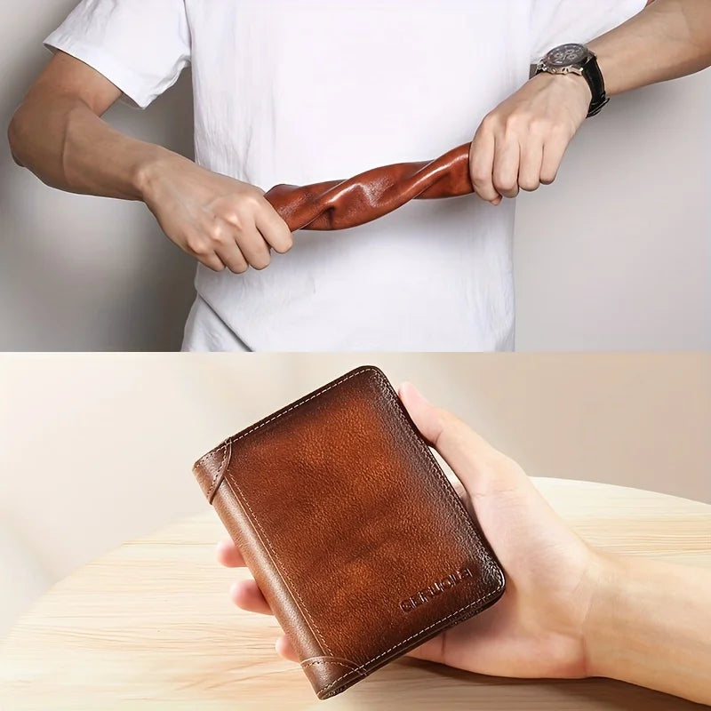 GERUOLA Slim RFID Shielded Genuine Leather Wallet for Men-Multifunctional ID & Credit Card Holder Dark Brown with Embellishme