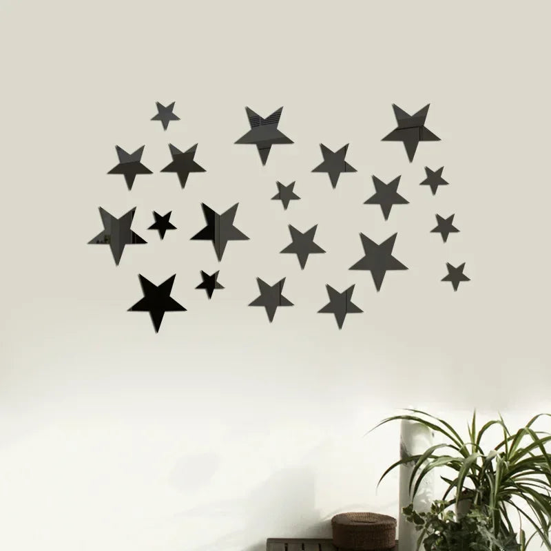 20pcs Star Wall Sticker 3D Acrylic Irregular Mirror Vanity Living Room Decoration Cartoon Wall Stickers for Kids Room Home De