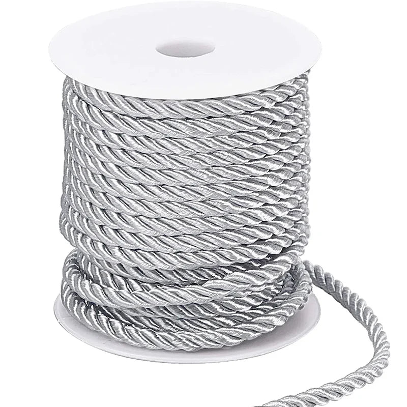 5MM Twisted Cord Rope Trim Craft Decorative Polyester Rope Handmade Cording for Sewing Crafts Upholstery Home Decor 5m - Silv