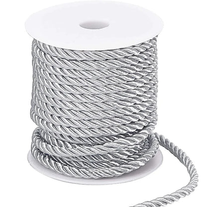5MM Twisted Cord Rope Trim Craft Decorative Polyester Rope Handmade Cording for Sewing Crafts Upholstery Home Decor 5m - Silv