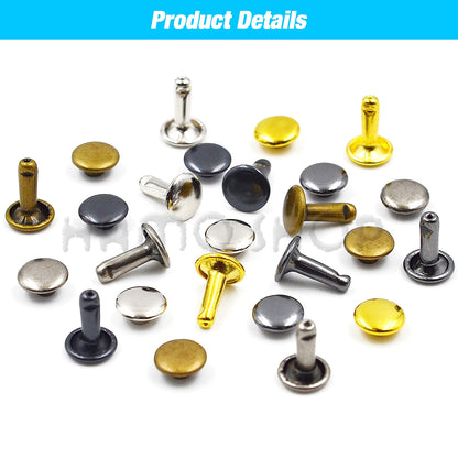 100Sets 5-15mm Metal Double Cap Rivets Stud Round Nail Rivet For Leathercraft Accessories Repair Shoes Bag Belt Clothing Garm