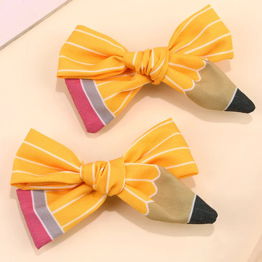 2Pcs Pencil Bow Hair Clips Cute Hairpins Kawaii Back To School Barrette For Girls Children Kids Headdress Headwear Accessorie