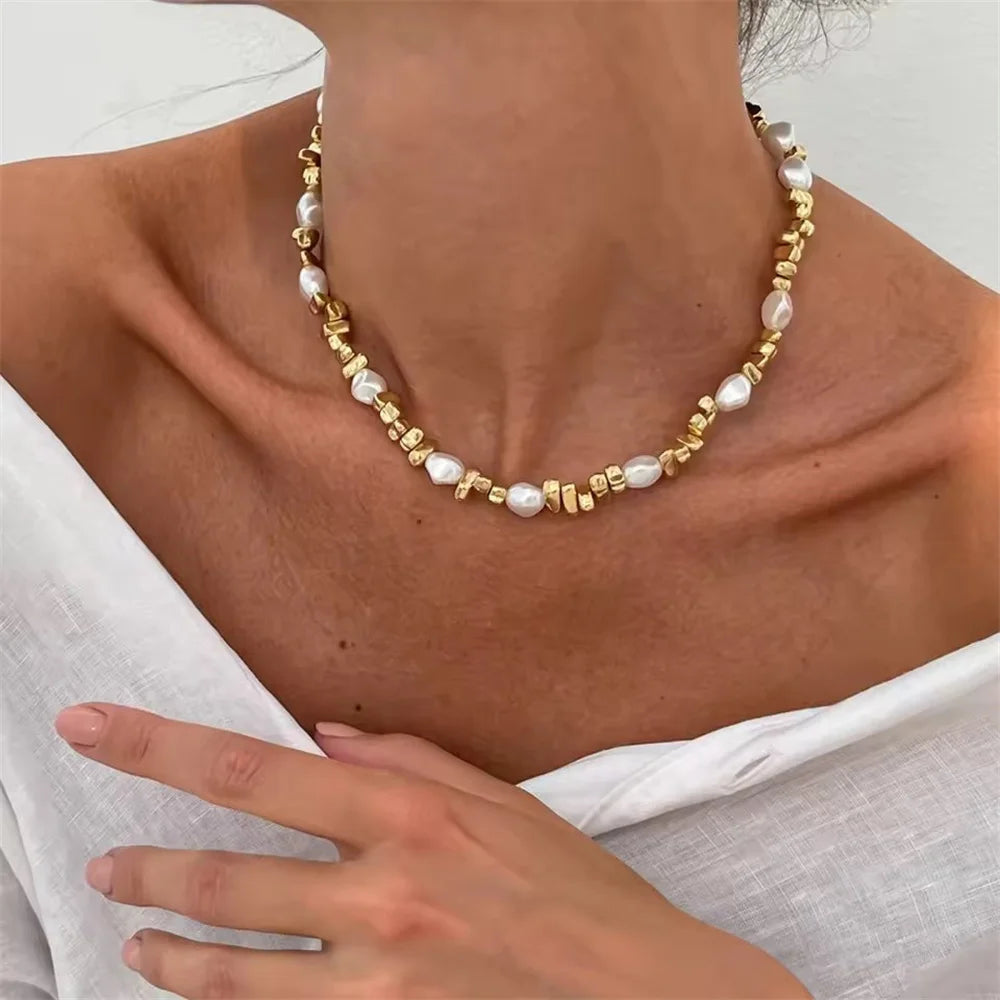 Fashion Vintage Silver Color Geometric Bead Chain Necklace For Women Female Boho Tassel Heart Pendant Jewelry - NES-25919-10
