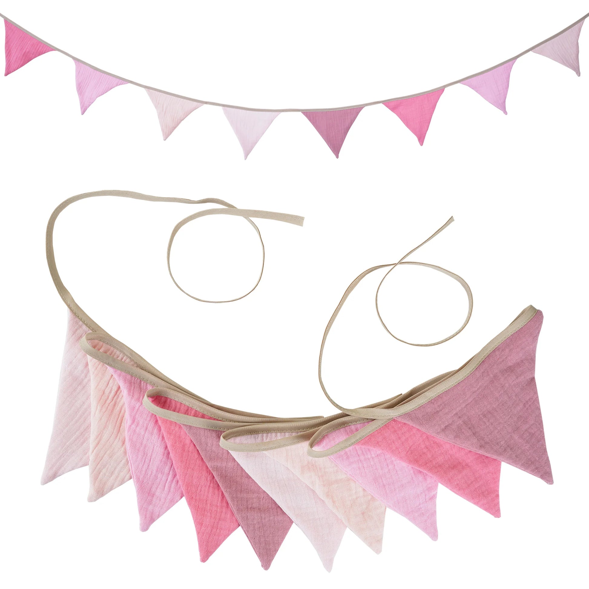 2.6M Nursery Fabric Bunting 10 Triangle Pennant Flags Party Decor Banner Home Baby Shower Carnival Garland - NO010-Pink