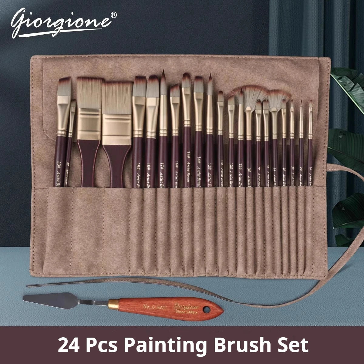 Acrylic Paint Brushes Oil Paint Brushes Artist Paint Brushes Set Bag Pack with Scraper 24 Pcs Gouache Wooden Handle Brushes