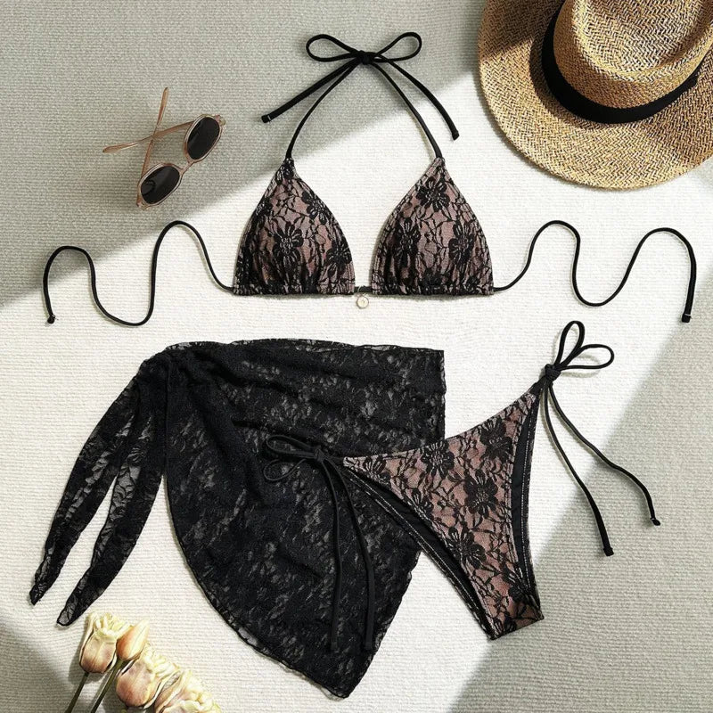 Lace Sexy Bikinis Female Swimsuits Women Three-Piece Swimwear Beach Swimming Wear Bathing Suits Brazilian Bikini Set Pool Bat