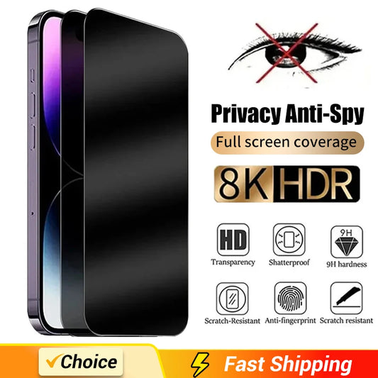 1-2Pcs Full Cover Privacy Screen Protector For IPhone 16 15 13 11 14Pro Max Anti-spy Tempered Glass For iPhone X XS Max XR Gl