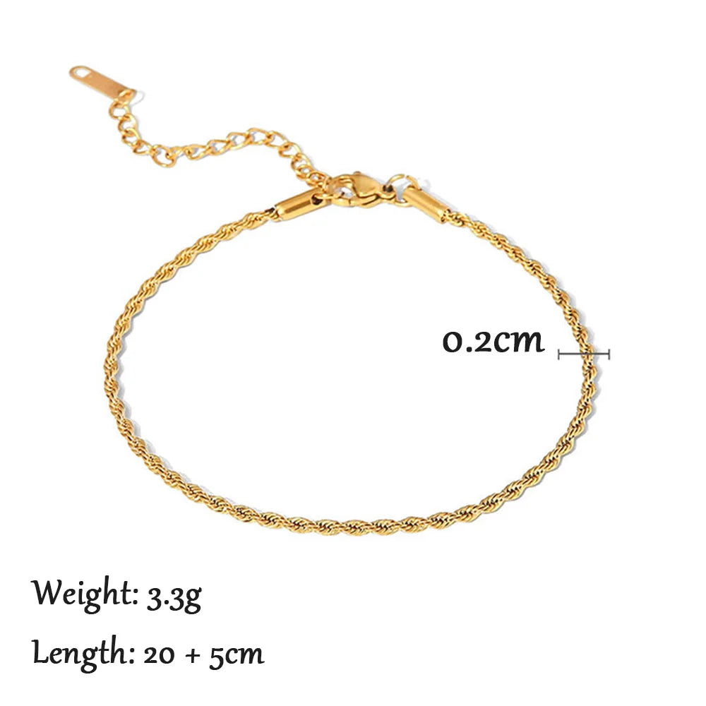 2024 Summer New Gold Color Anklets For Women Stainless Steel Firga Chain Feet Jewelry Layered Link Chain Accessory - Anklet 1