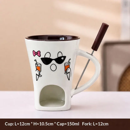 New 130ML European Candle Cup Cheese Chocolate Melting Ceramic Mug Heating Food Ceramic Mug with Fork Coffee Mug Tableware HW