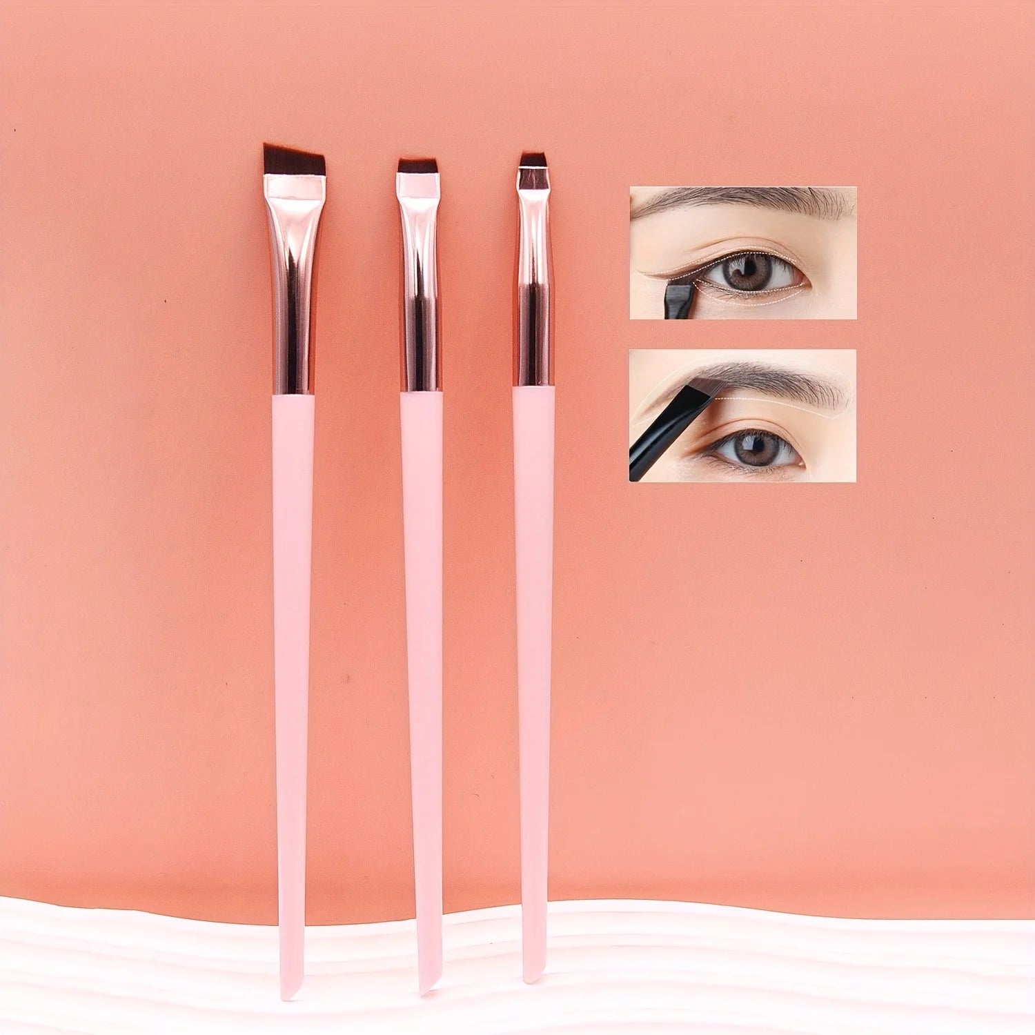 3pcs Makeup Brush Set, Blade Eyeliner Brush Fine Oblique Head Eyebrow Brush Outline Eyeliner Ultra-Thin Eye Shadow Brush Make