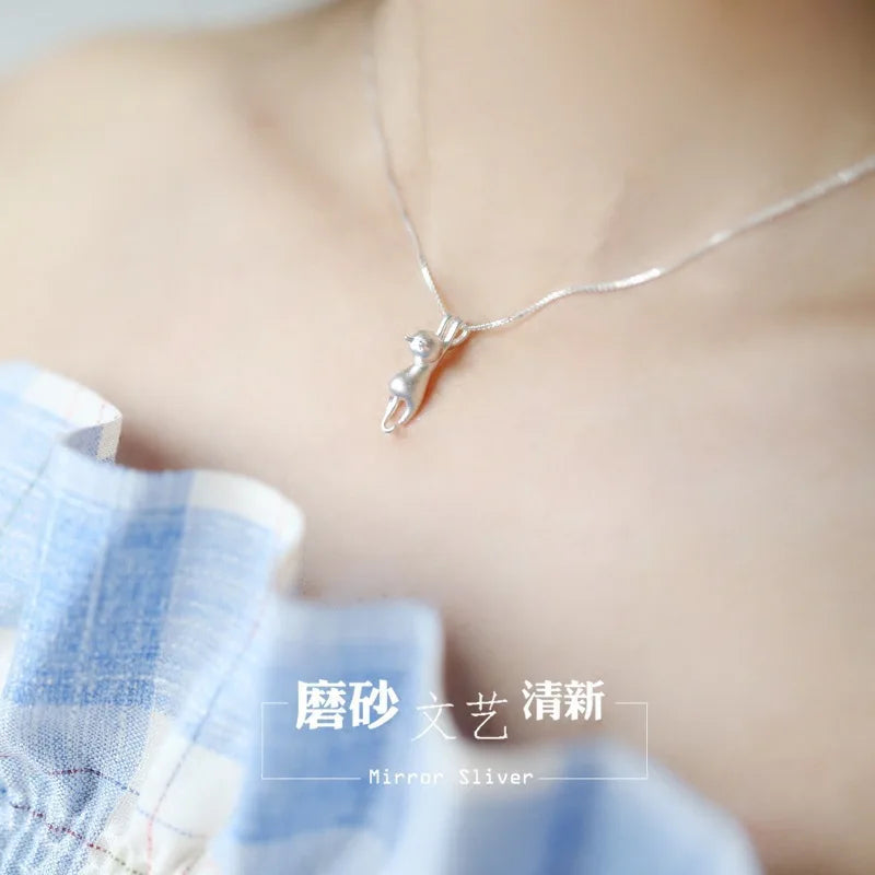 Popular 925 Sterling Silver Jewelry Fashion Simple Animal Cute Kitty Clavicle Chain Pendant Cat Necklaces XL003