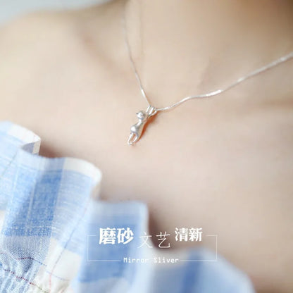 Popular 925 Sterling Silver Jewelry Fashion Simple Animal Cute Kitty Clavicle Chain Pendant Cat Necklaces XL003