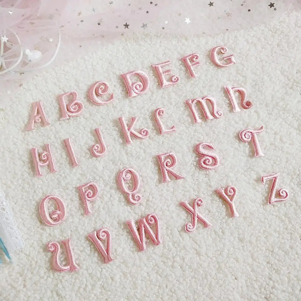 Pink Embroidered Small Letters Iron On Patch Applique Alphabet Patches For Kid Clothing Bags Sewing Name Badge Patch Accessor