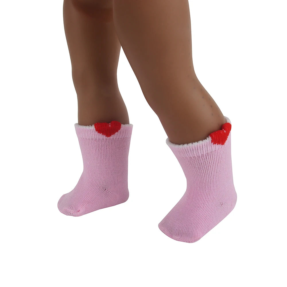 Doll Accessories Socks Heart Stripe Solid Color Knit Doll Socks For 43cm Baby New Born&18 inch American,OG Girl Doll Toy - BE