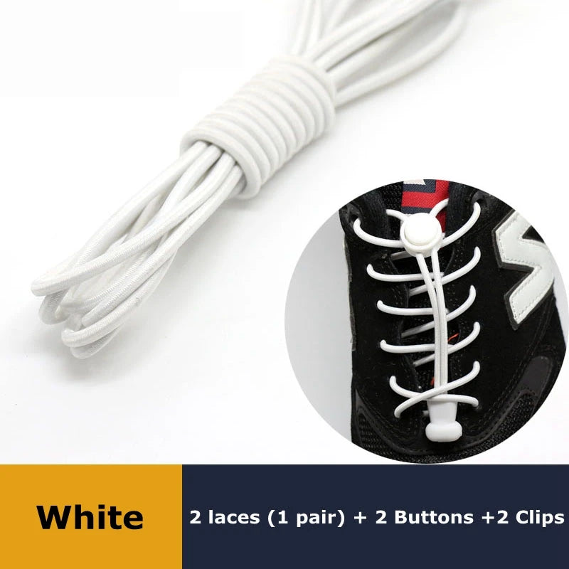 1Pair Shoelaces for Sneaker Elastic No Tie Shoe Laces Stretching Lock Lazy Laces Quick Rubber Shoelace Round Shoestrings - WH