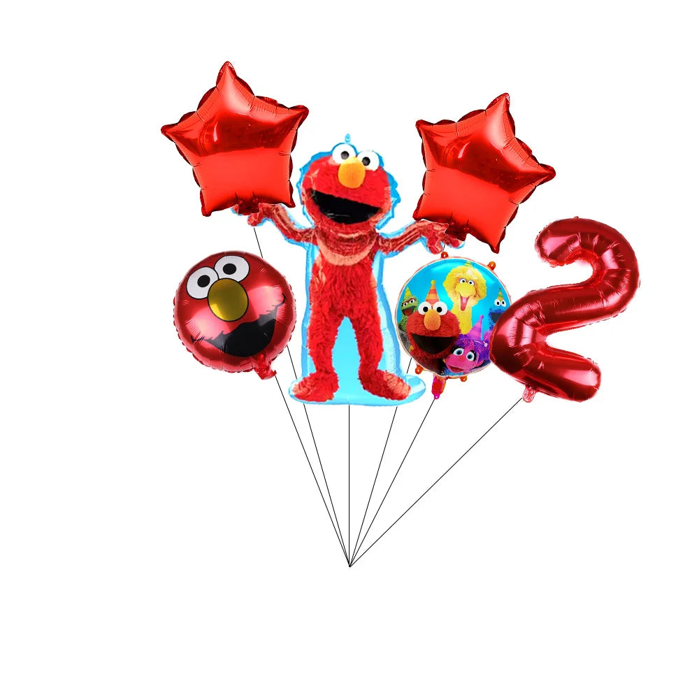 Cartoon Sesames Street Birthday Party Decor Elmo and Friends Theme Tablecloth Plate Balloon Set Cake Decor Baby Shower - 1Set