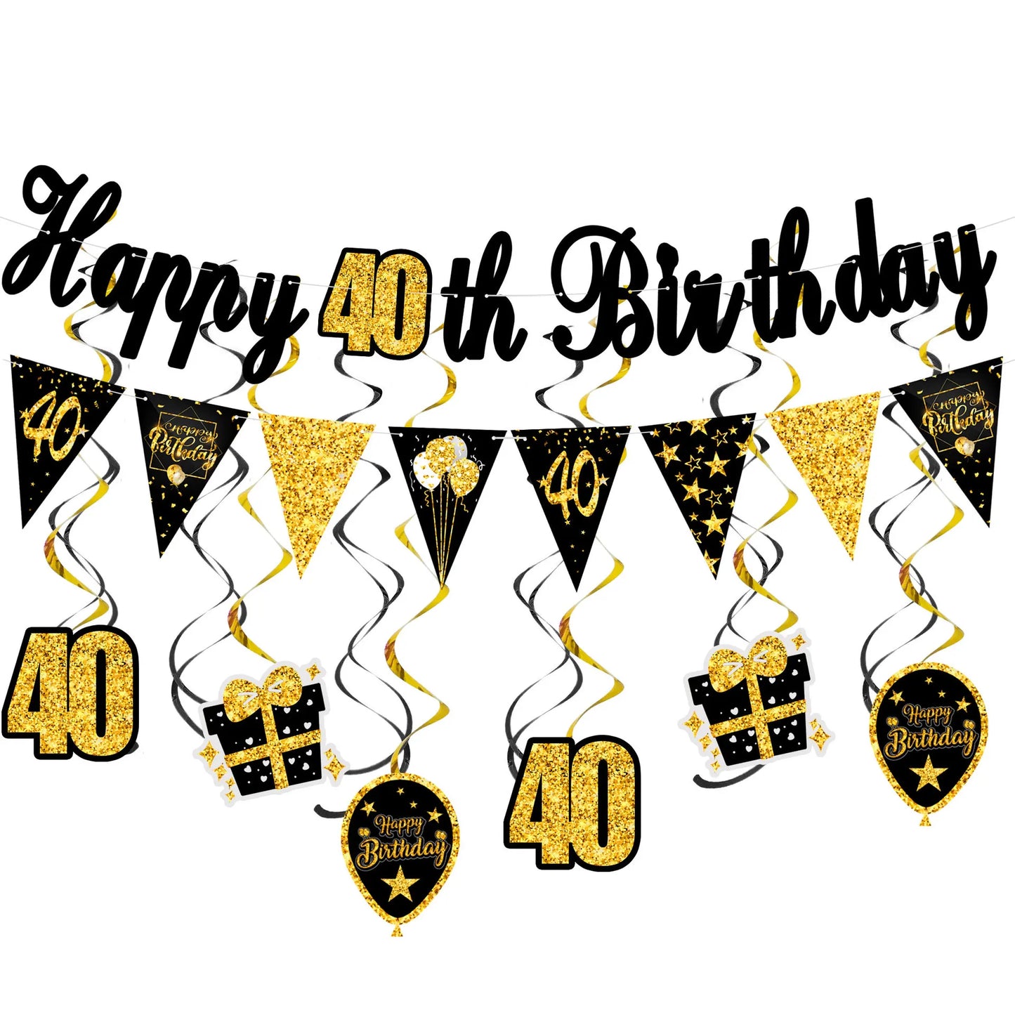 30th 40th 50th 60th birthday decorations Number Balloons Birthday Hanging Banner Flags for Adult 30th Anniversary Supplies - 