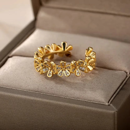 Stainless Steel Zircon Geometric Rings For Women Luxury Evil Eye Gold Color Adjustable Trendy Wedding Aesthetic Jewerly Gift 