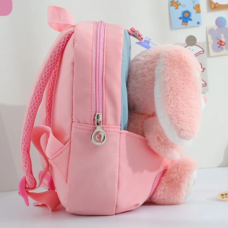 Plush 3D Rabbit Backpack for Boys Girls Kids Children SchoolBag Cute Bow Tie Cartoon School Bags Kindergarten Preschool Baby 