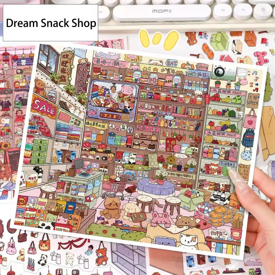 Extra-Large Vintage Grocery Store Scene Stickers Miniature Stickers for Product Storage Series 3D DIY Decorative Collage Stic