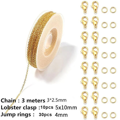 Chains Jewelry Making Supplies 3m Cable Link Chains for Making Jewelry Necklace Earring Bracelet Findings DIY Craft Kit - Gol