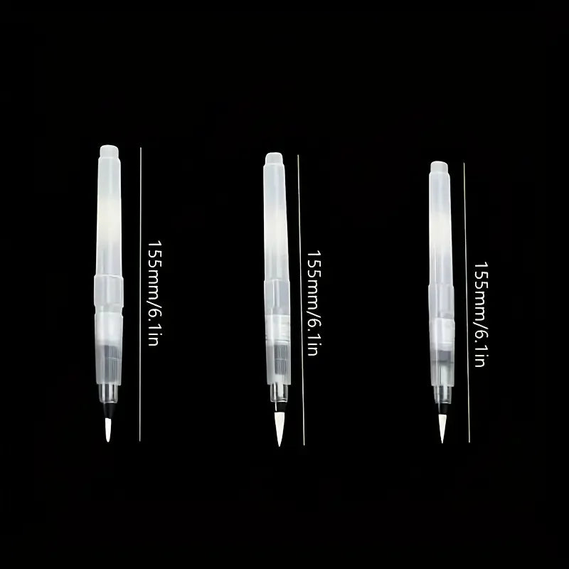 3Pcs Refillable Water Brushes - Fine Tip for Watercolor, Lettering & Calligraphy | Portable Travel Art Supplies